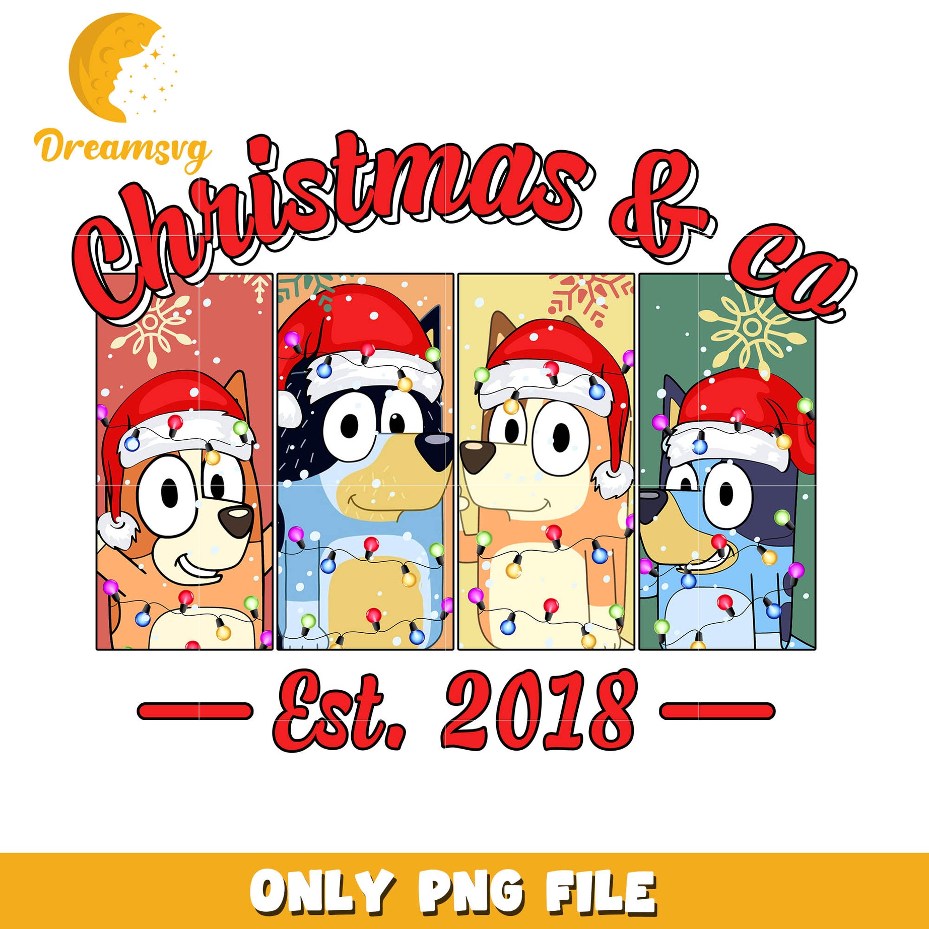 Christmas CO est 2018 png, bluey bandit and chilli​​ png