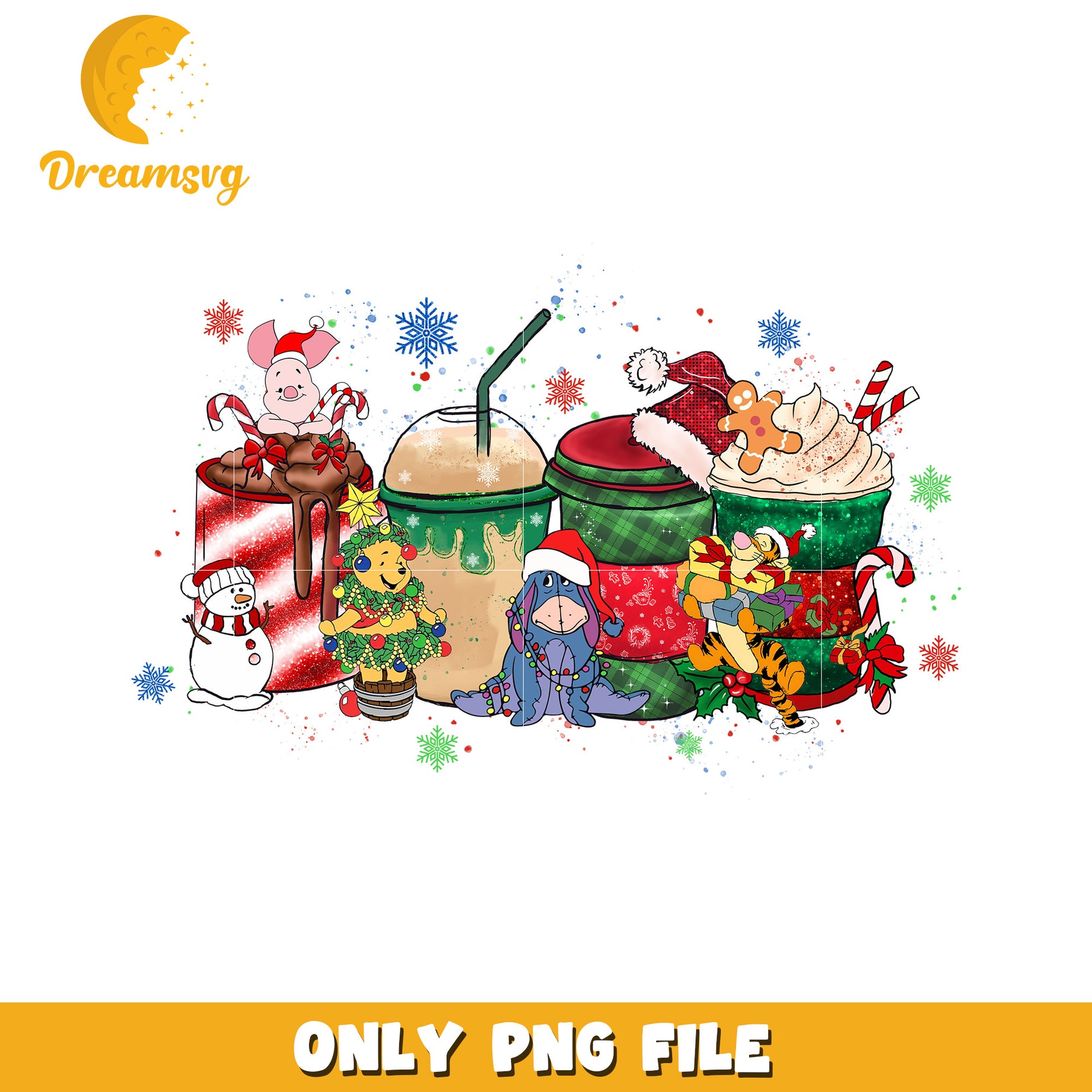 Christmas Cartoon Drinks and Friends PNG Artwork Design