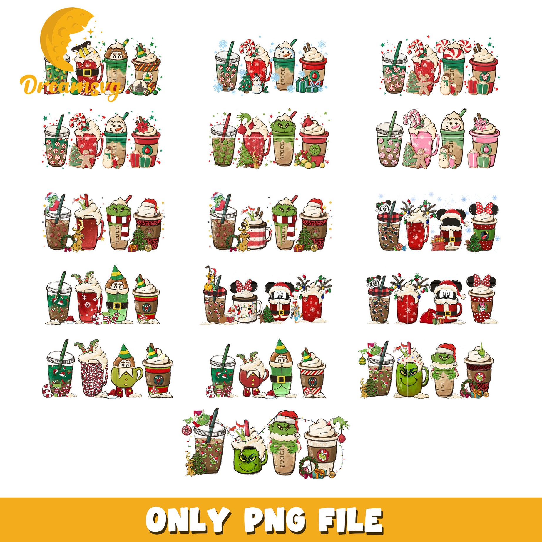 Grinch coffee cup christmas bundle png, Grinch coffee png