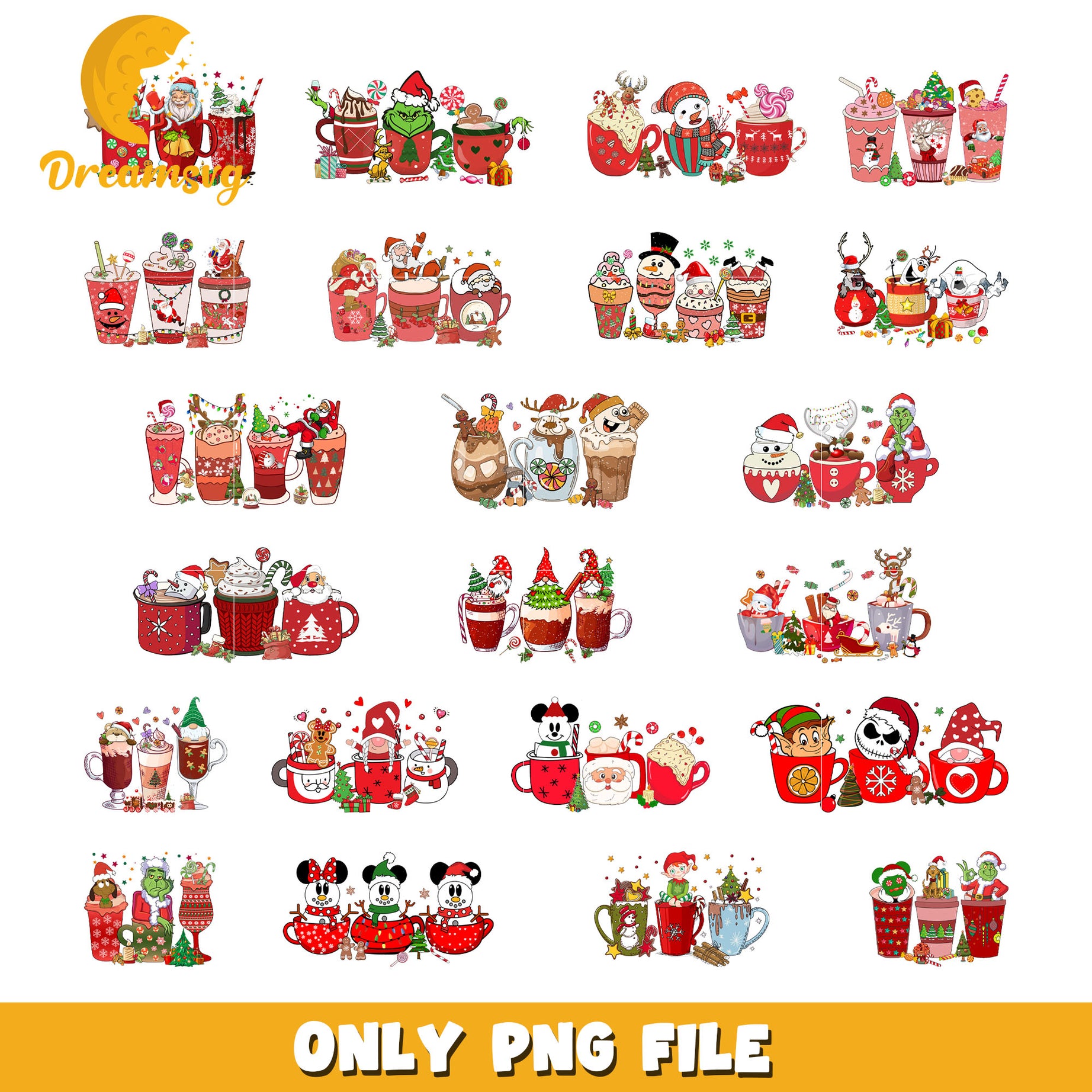 Cartoon coffee cup christmas bundle png, christmas coffee png​