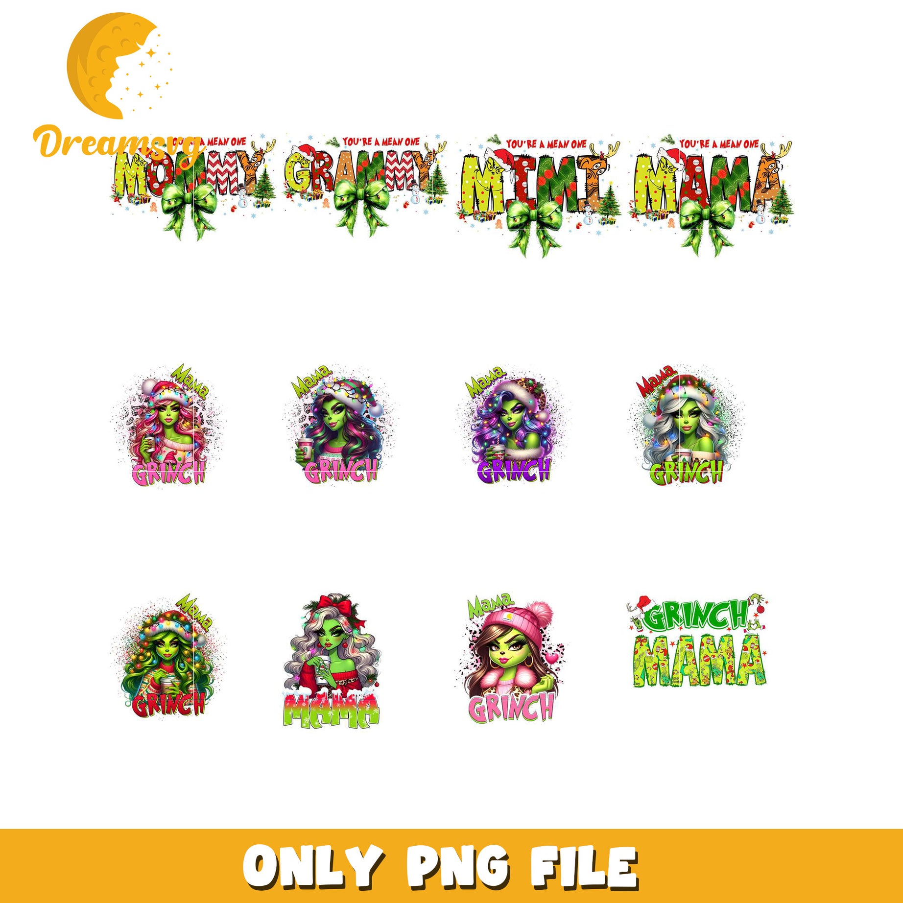 Christmas Grinch Mama PNG Bundle