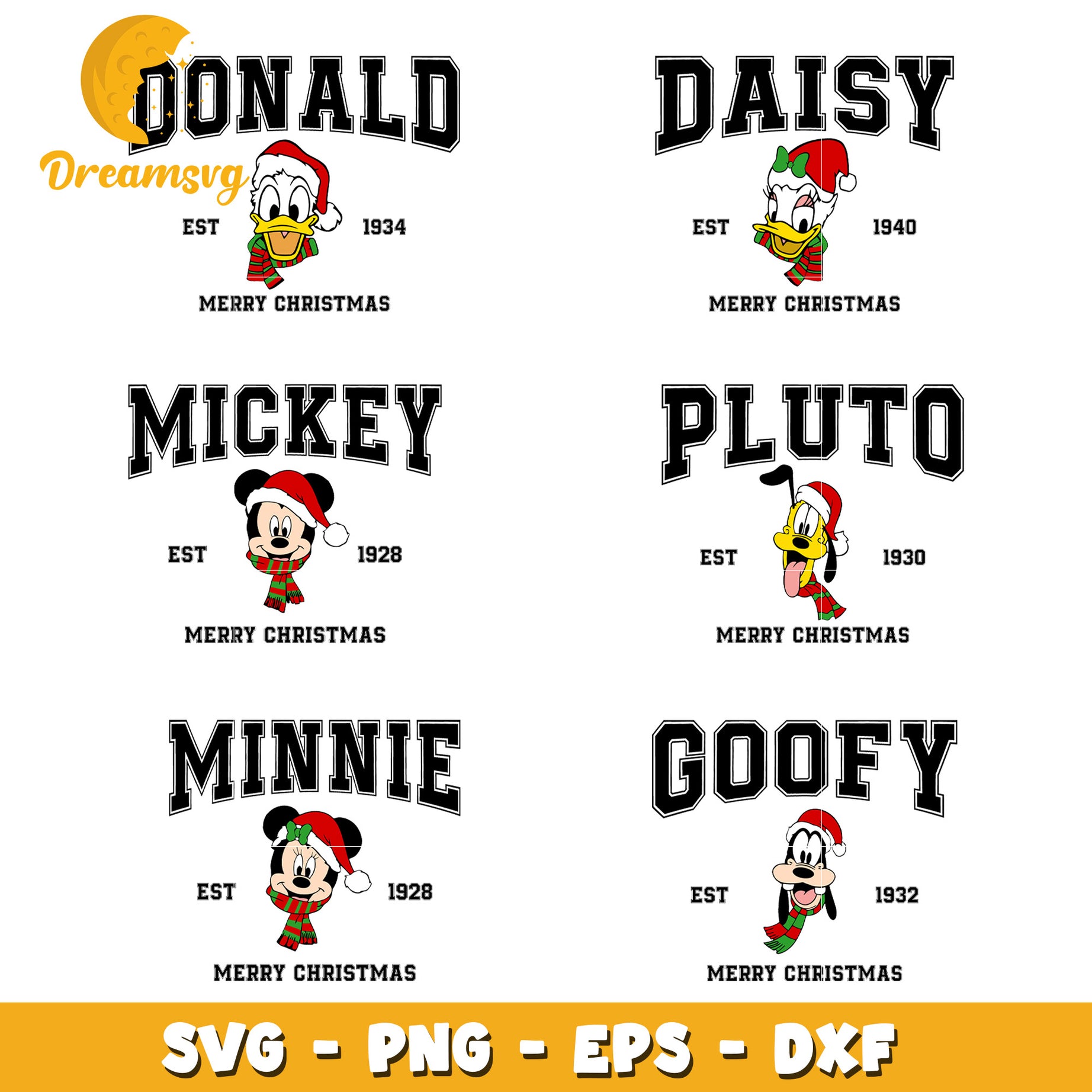 Mickey est 1928 merry christmas bundle svg, mickey and friends christmas​ svg