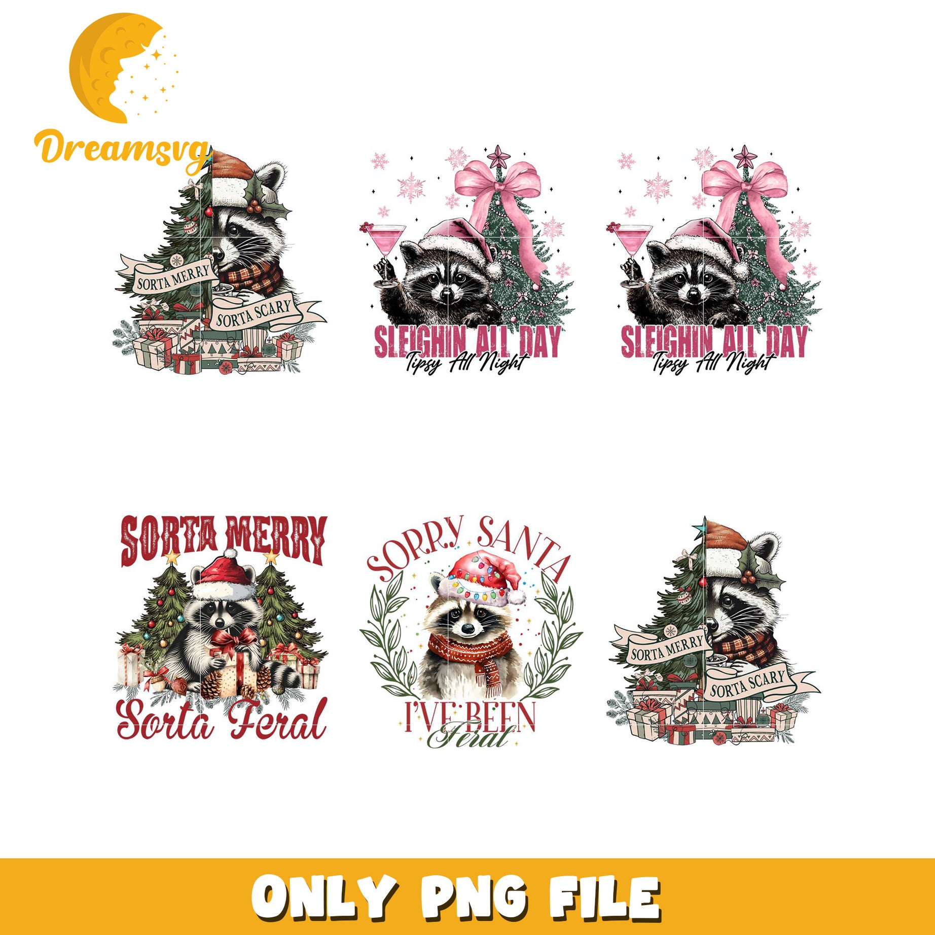 Christmas Raccoon PNG Bundle