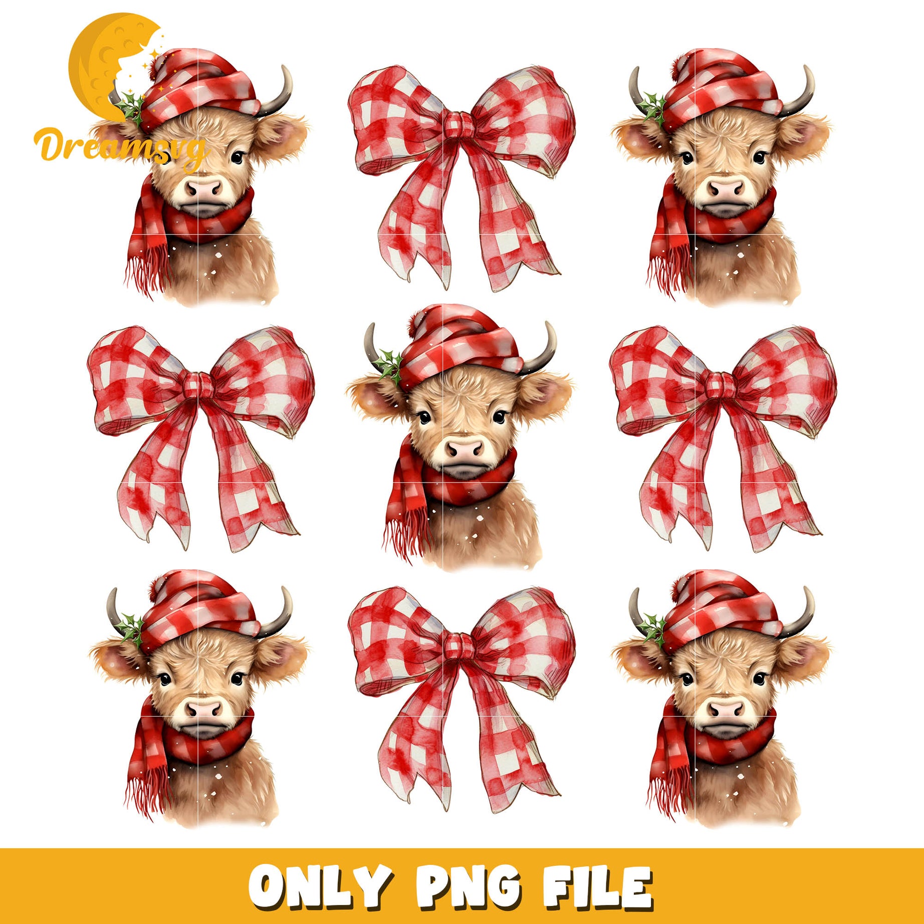 Christmas Coquette cow png, coquette bows png, christmas png