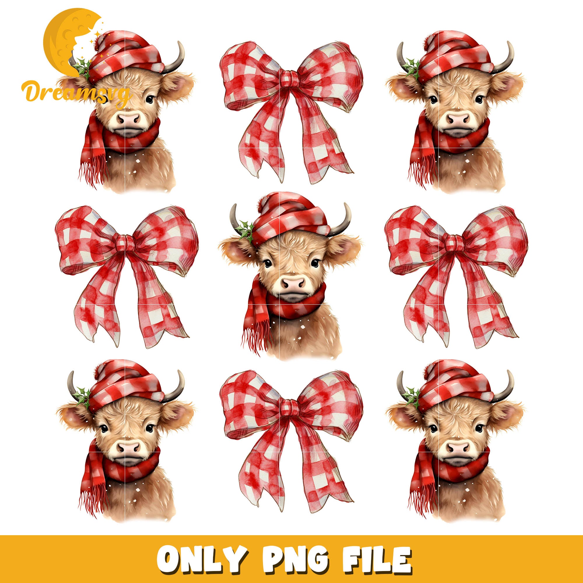 Christmas Coquette cow png, coquette bows png, christmas png