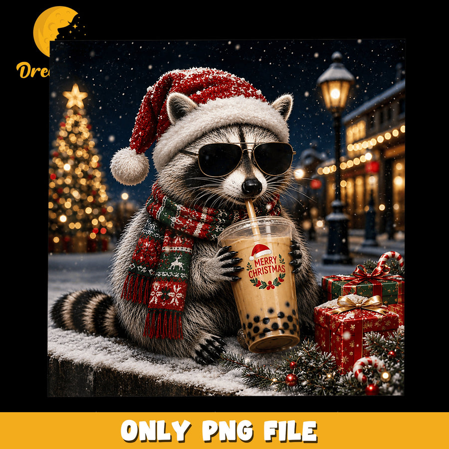 Christmas Raccoon PNG, Holiday Theme, Cute Art PNG