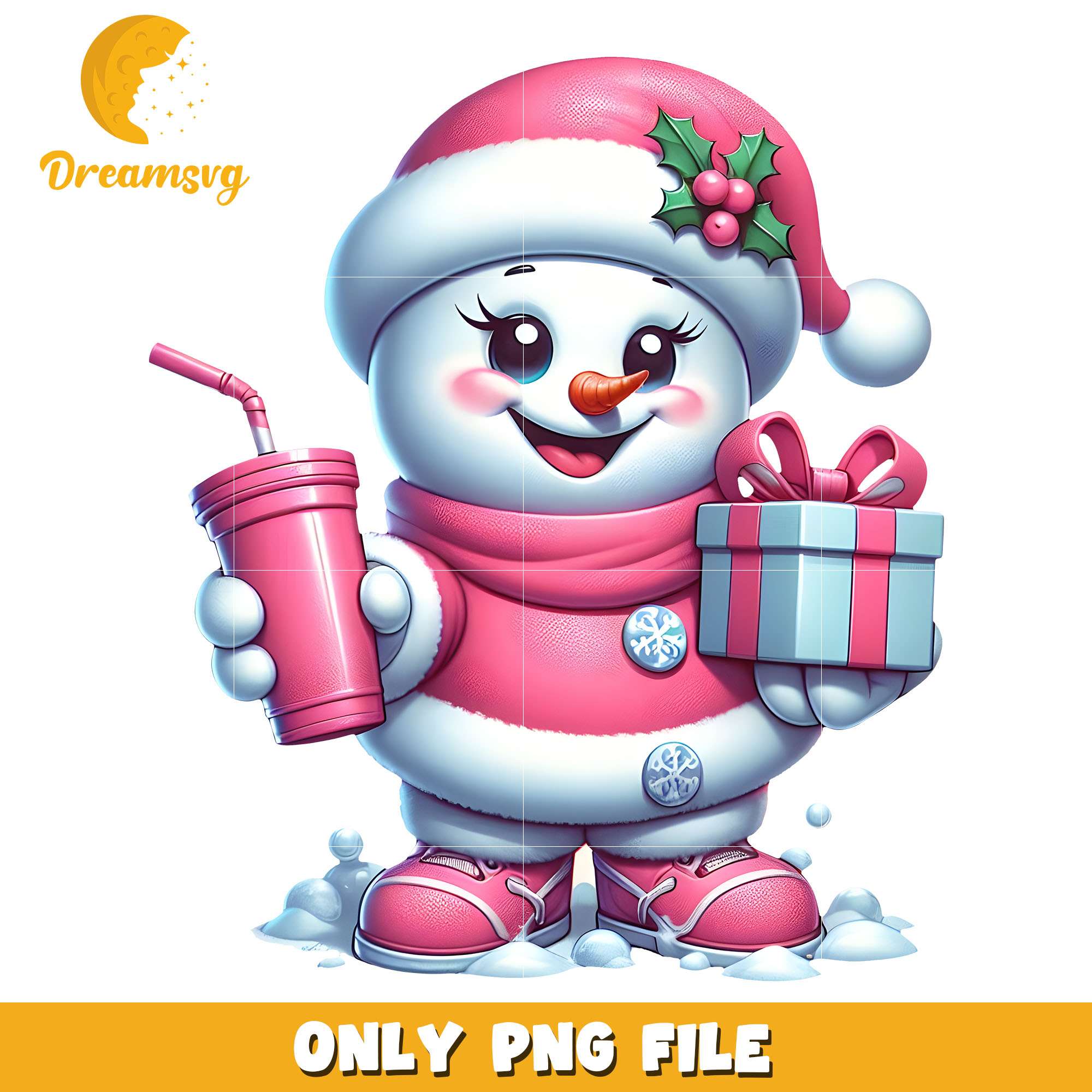 Christmas pink snowman png, snowman png, christmas png
