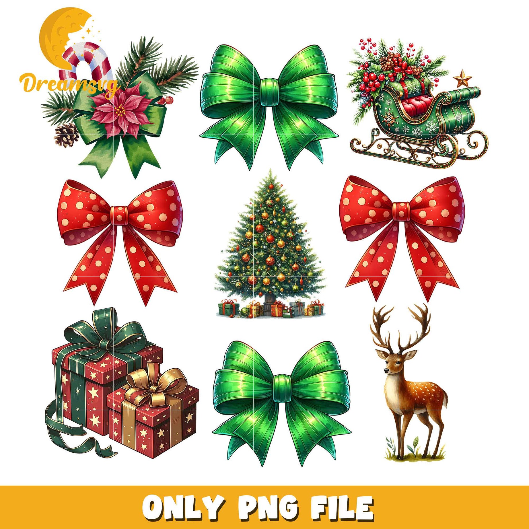 Christmas tree and christmas ribbons bundle png, ribbons png, christmas png