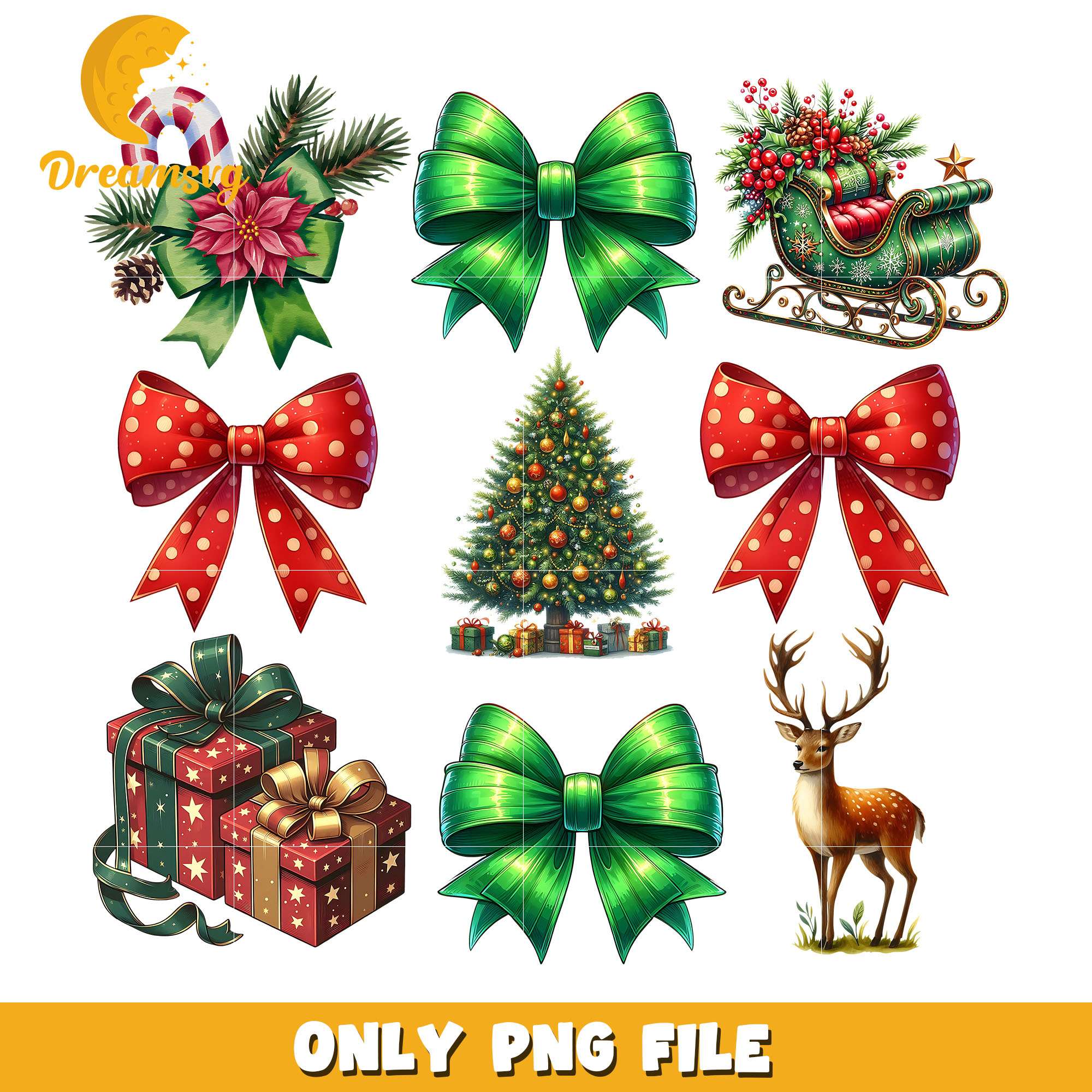 Christmas tree and christmas ribbons bundle png, ribbons png, christmas png