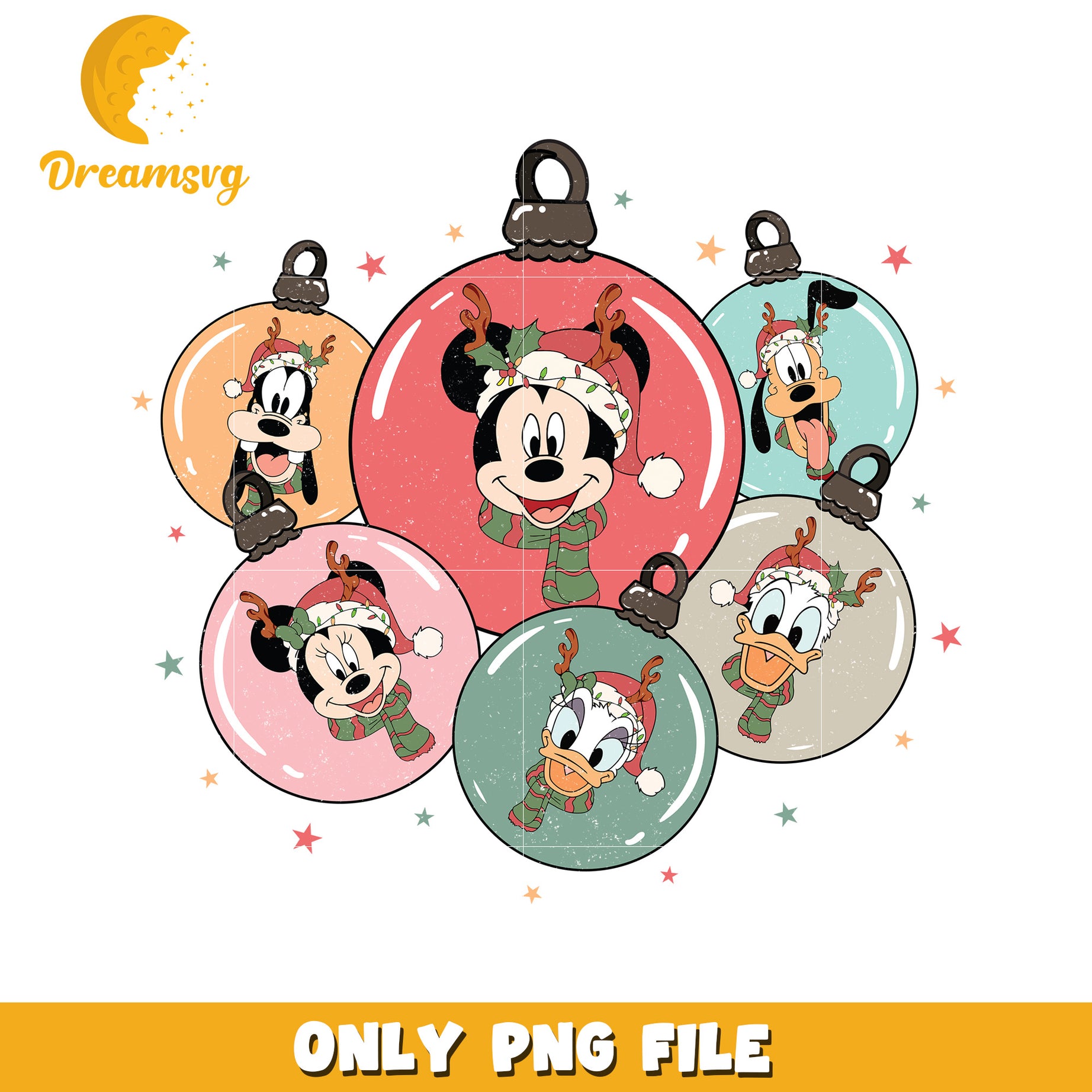 Christmas ball retro png, disney christmas art png, disney festive mood png