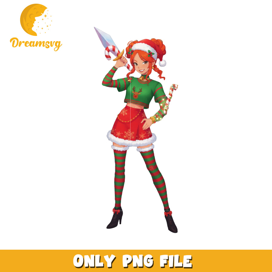Christmas cartoon girl png, kpop cartoon png, christmas design png