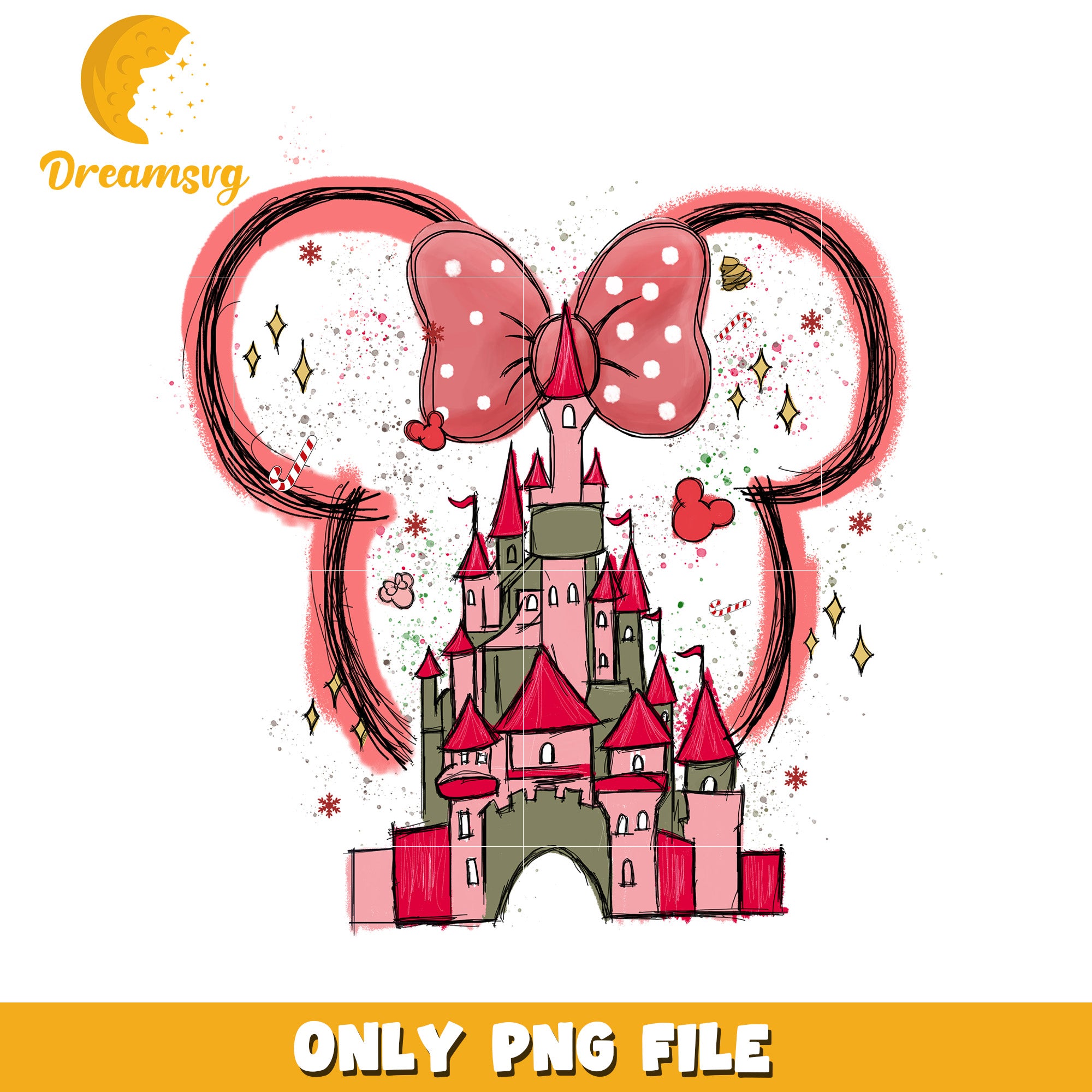 Christmas castle minnie png, disney christmas art png, disney festive mood png