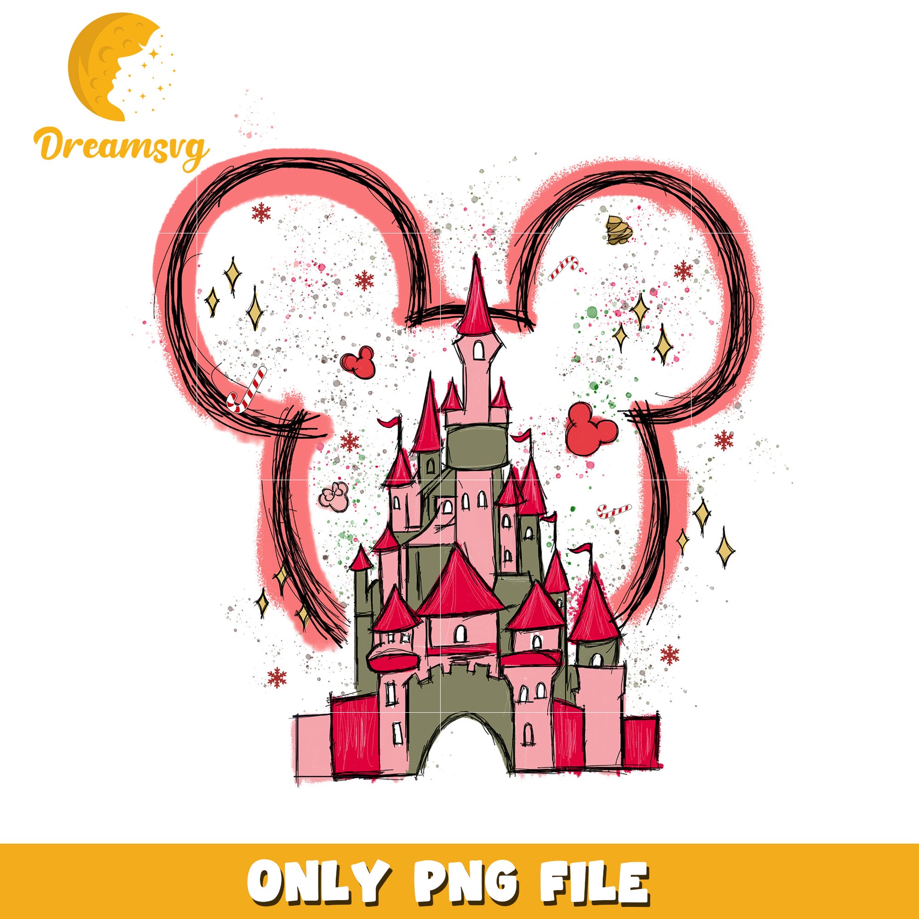 Christmas castle png, disney christmas art png, disney festive mood png