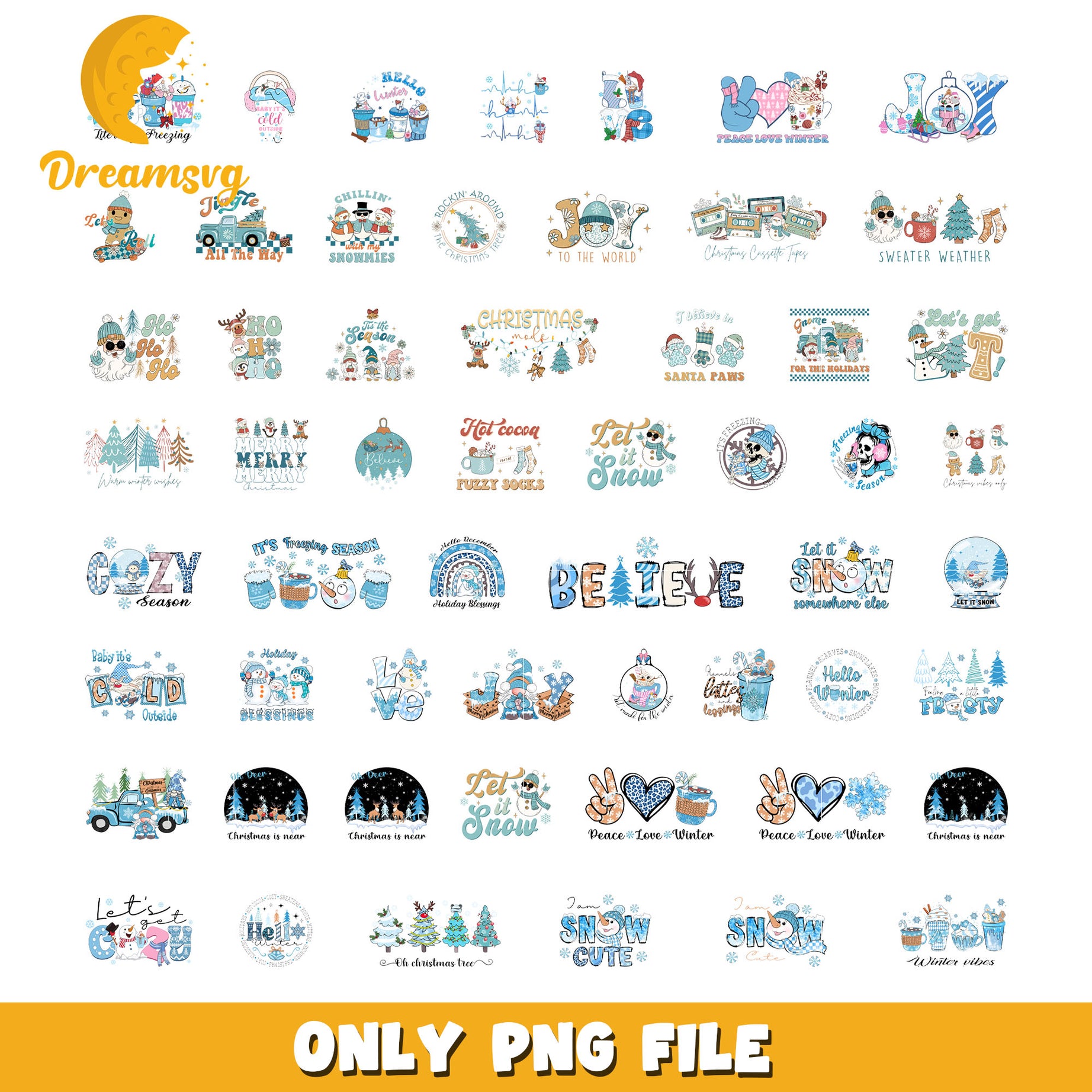 Merry christmas snow design bundle png, hello winter​ png