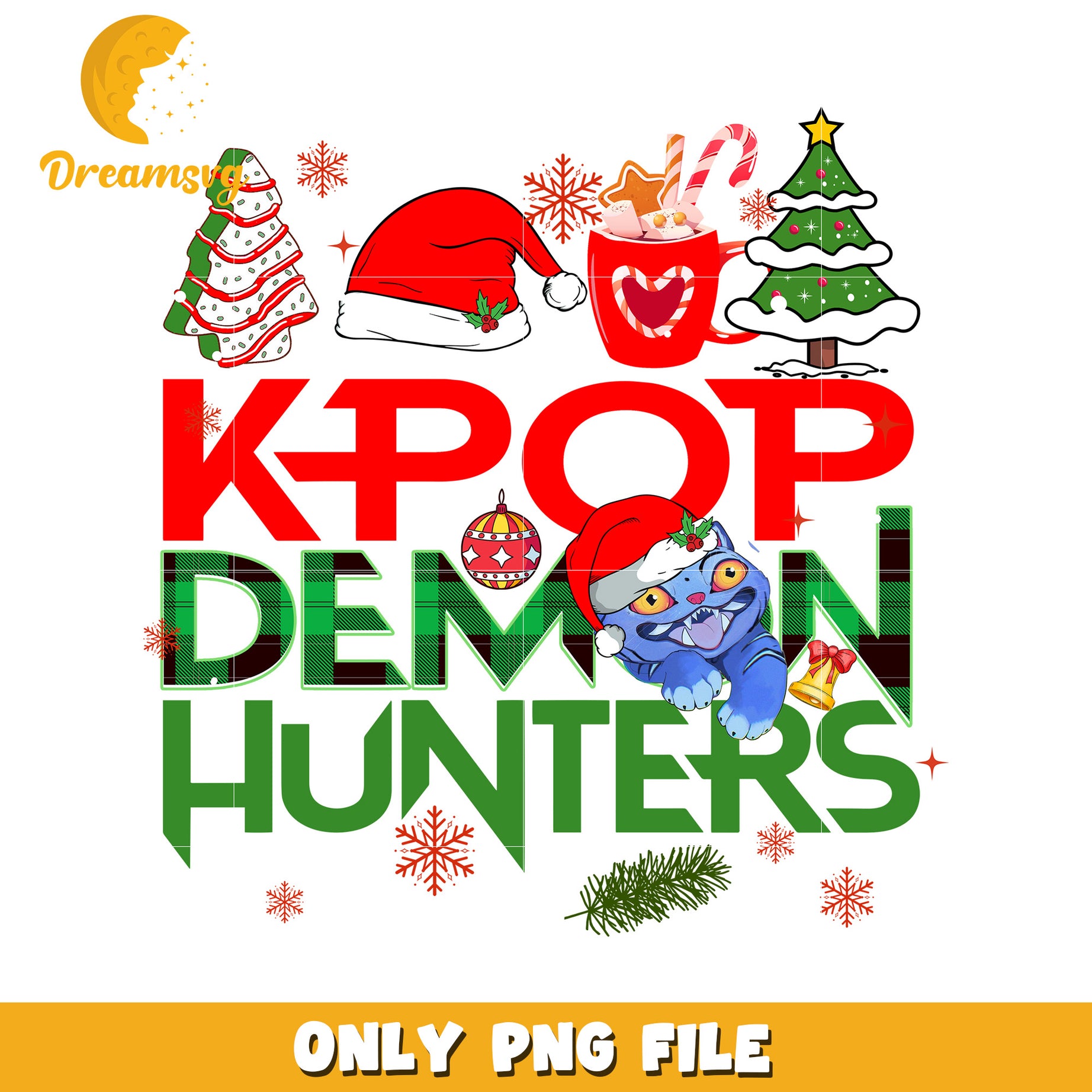 Christmas demon hunters png, huntrix girls png, christmas tree png