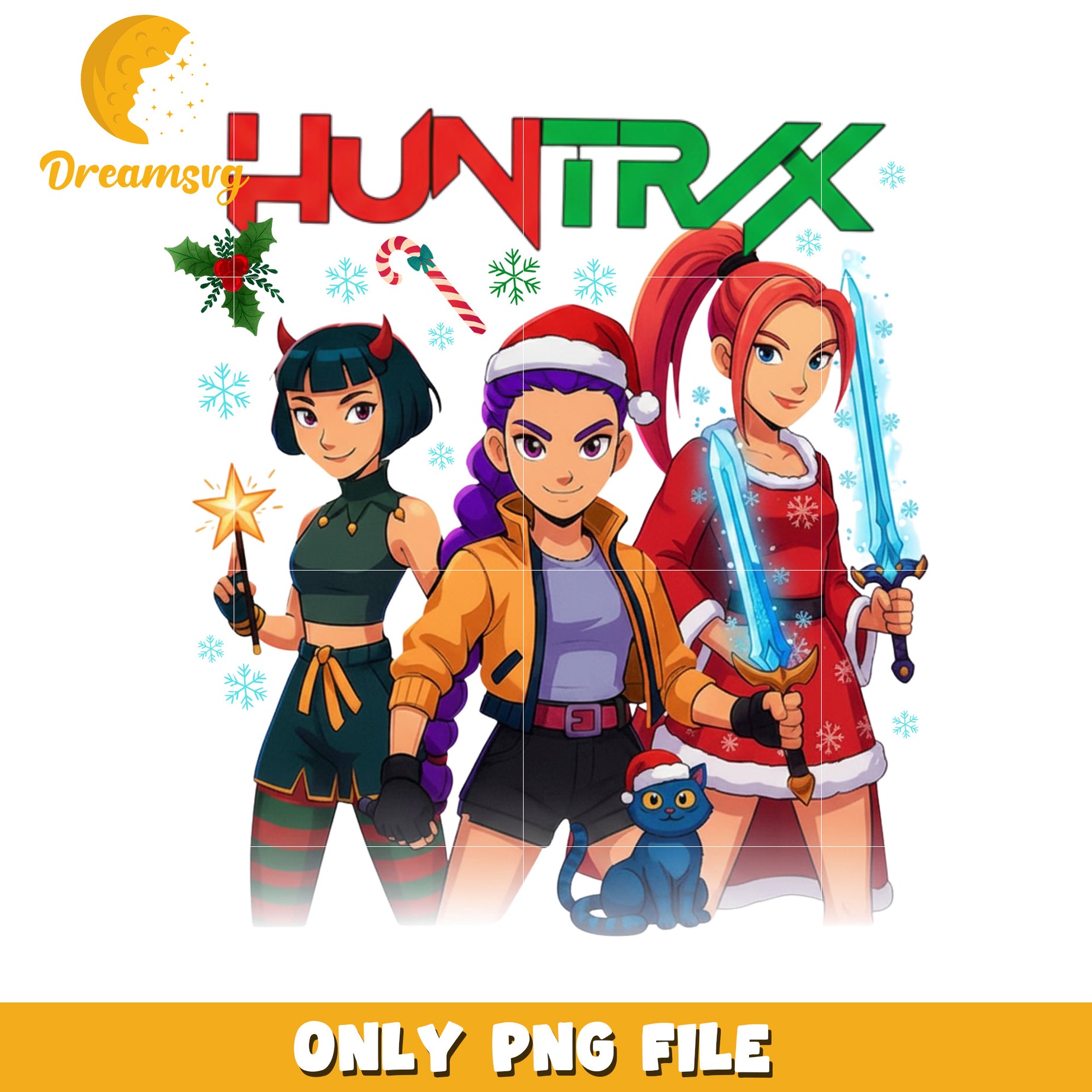 Christmas design png, kpop huntrix png, white christmas png