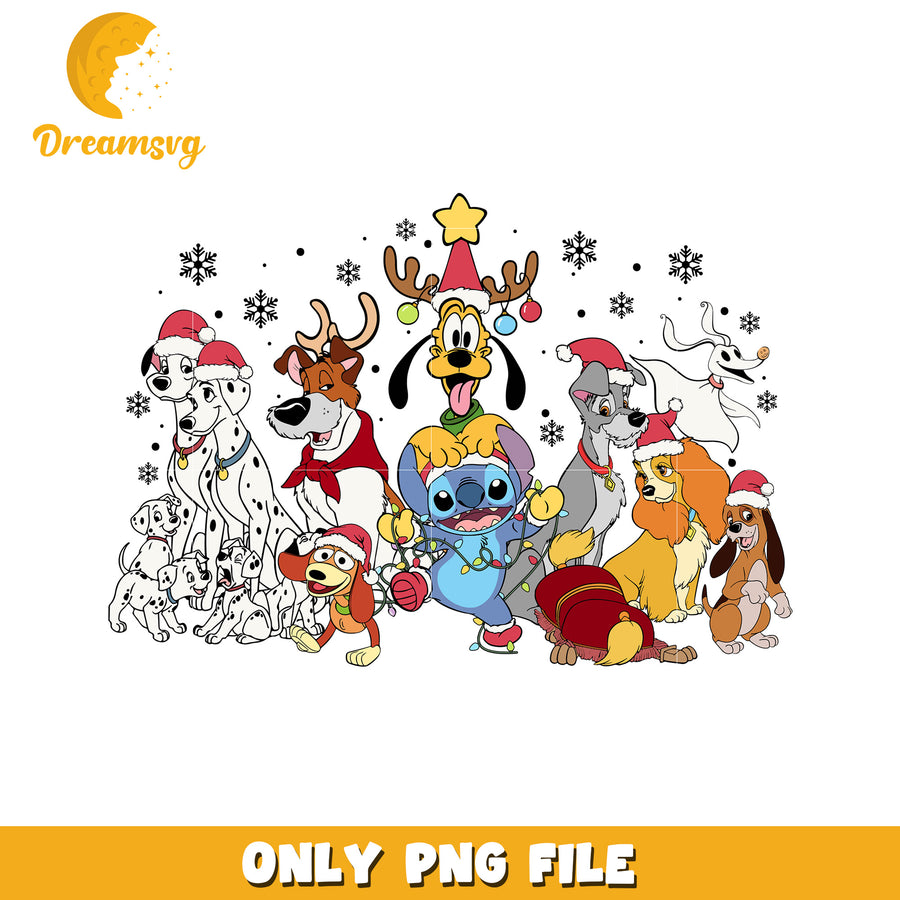 Christmas dog png, disney christmas art png, disney festive mood png