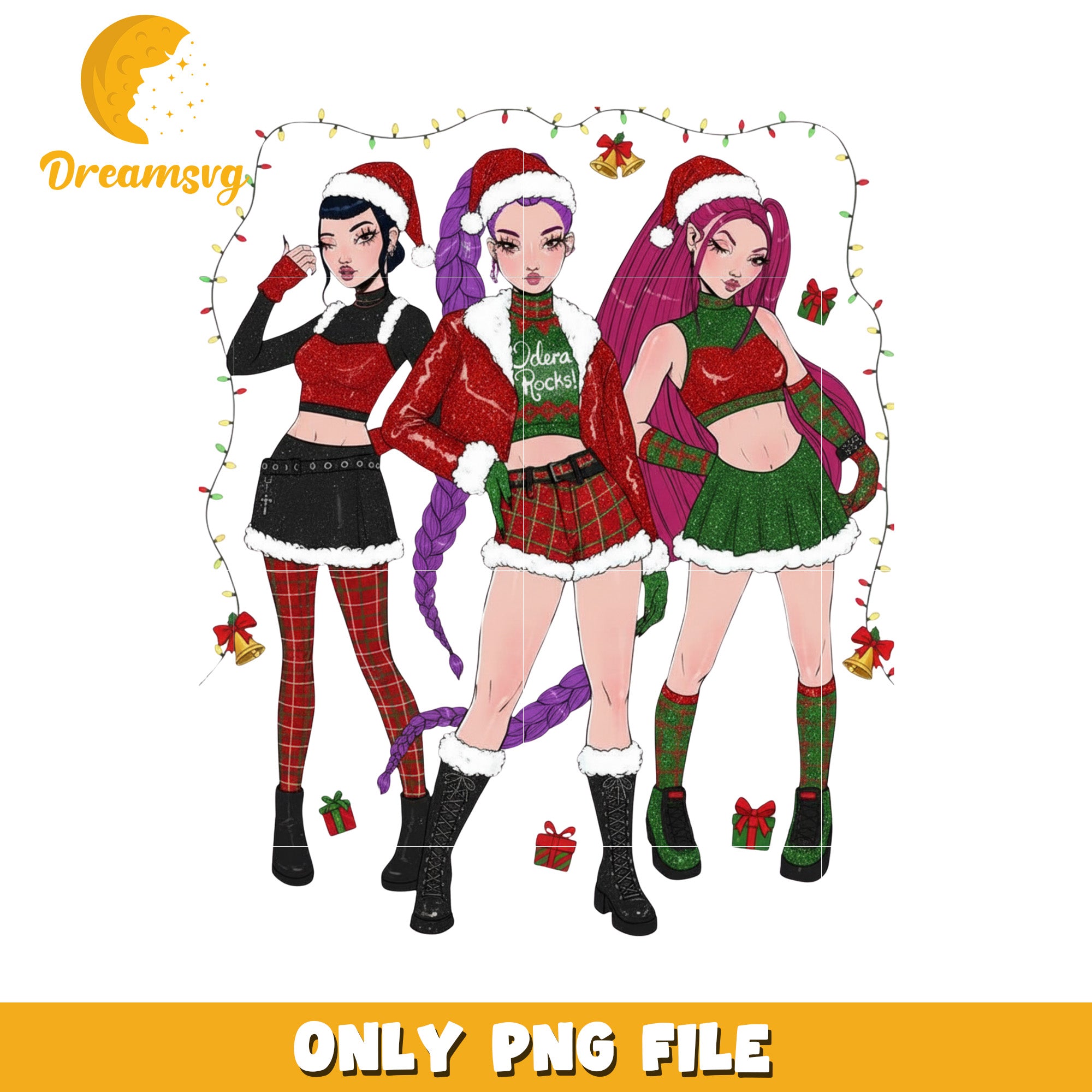 Christmas huntrix girls design png, christmas decor​ png, christmas background​​ png