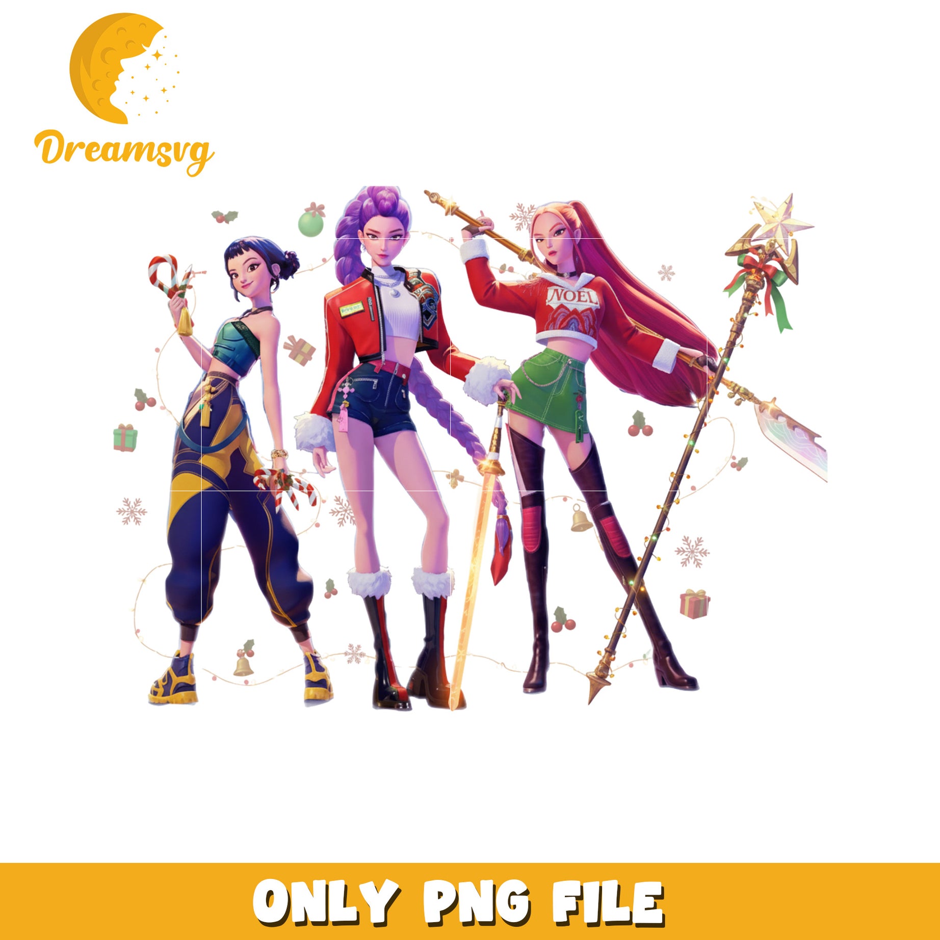 Christmas huntrix girls png, white christmas png, kpop huntrix png