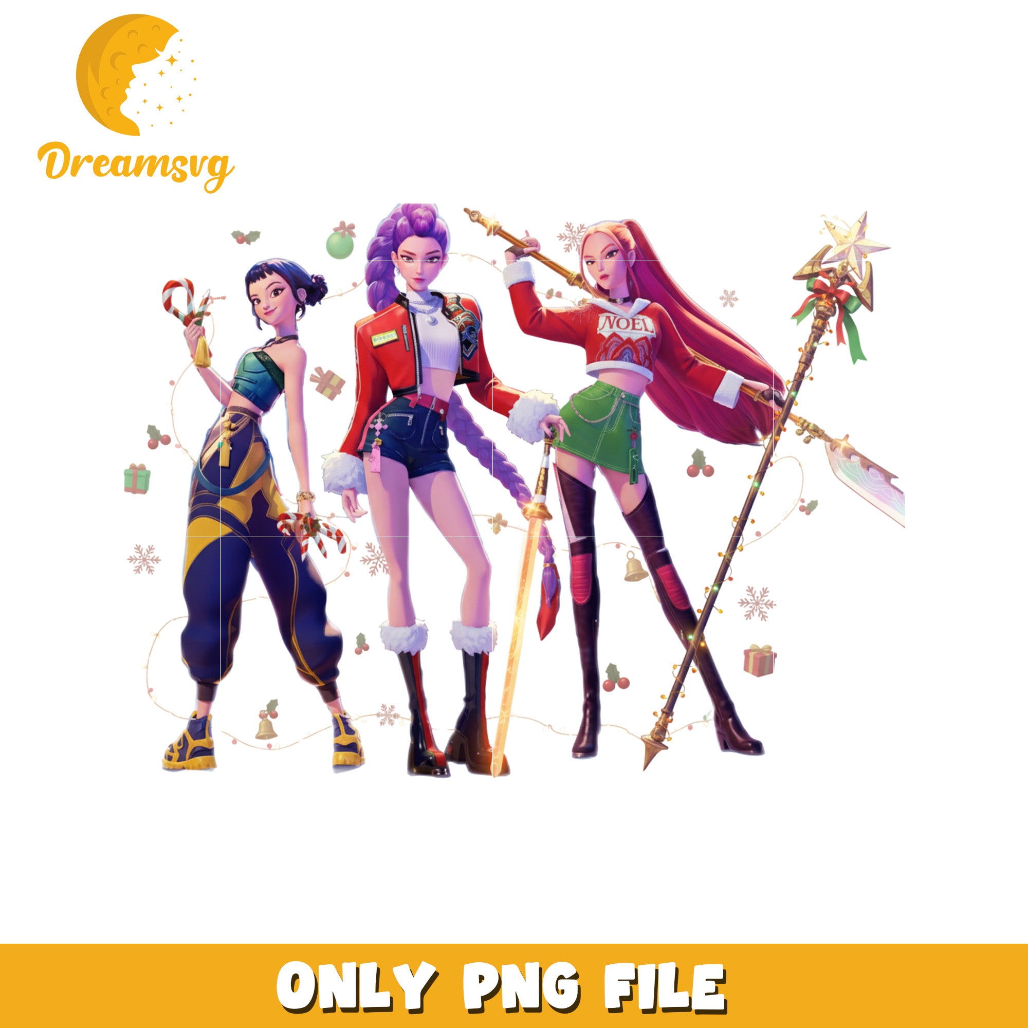 Christmas huntrix girls png, white christmas png, kpop huntrix png