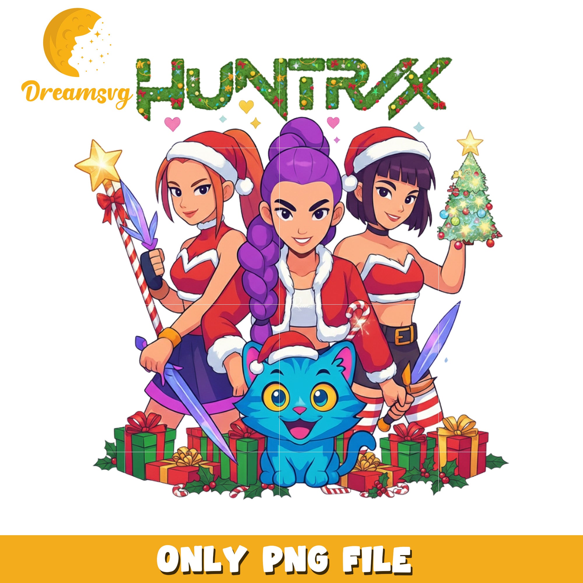 Christmas huntrix png, christmas music​ png, huntrix and saja png