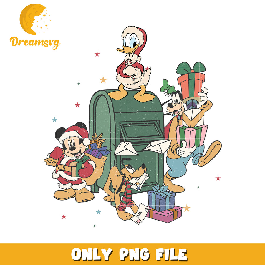 Christmas mail png, disney christmas art png, disney festive mood png