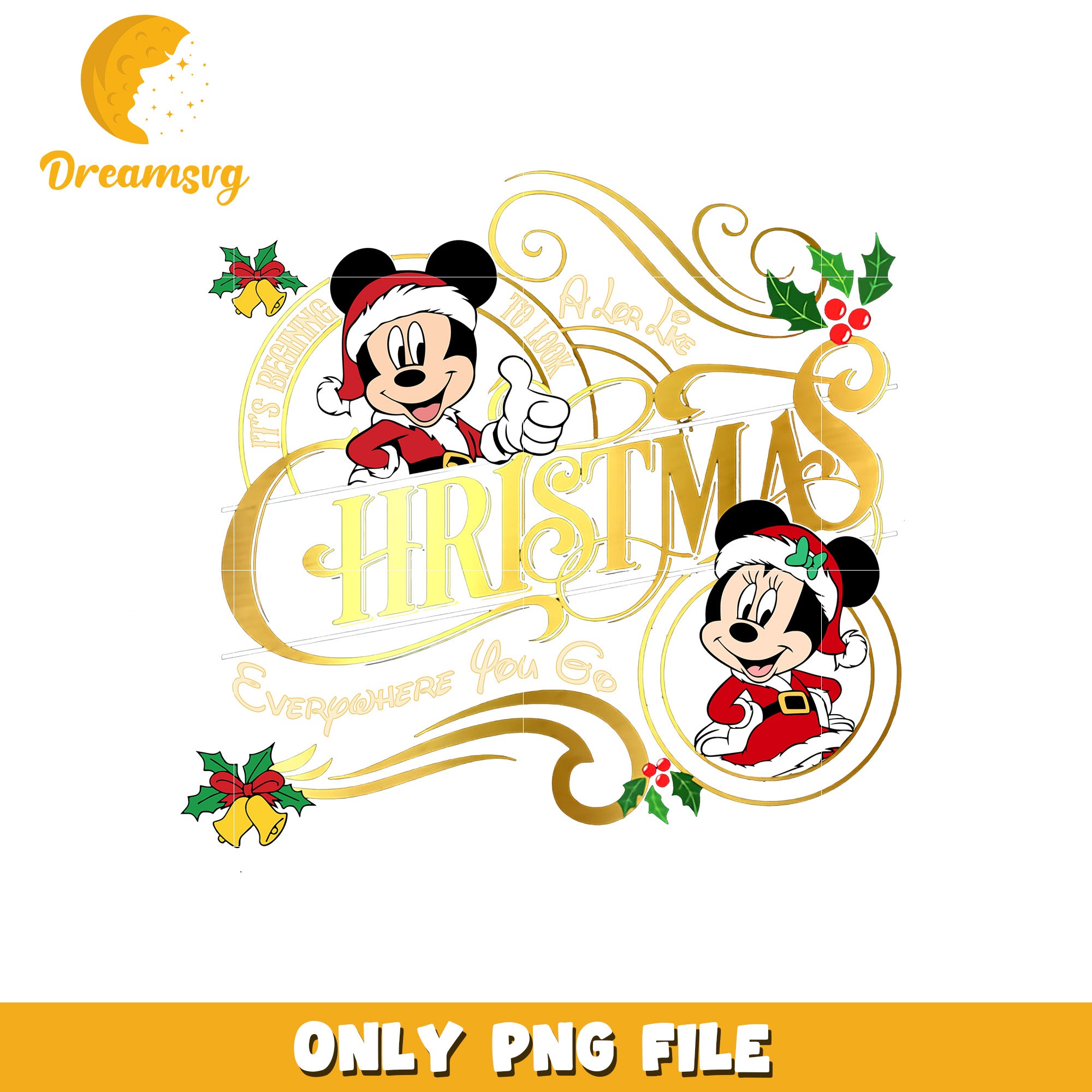 Christmas mickey and minnie png, disney christmas art png, disney festive mood png