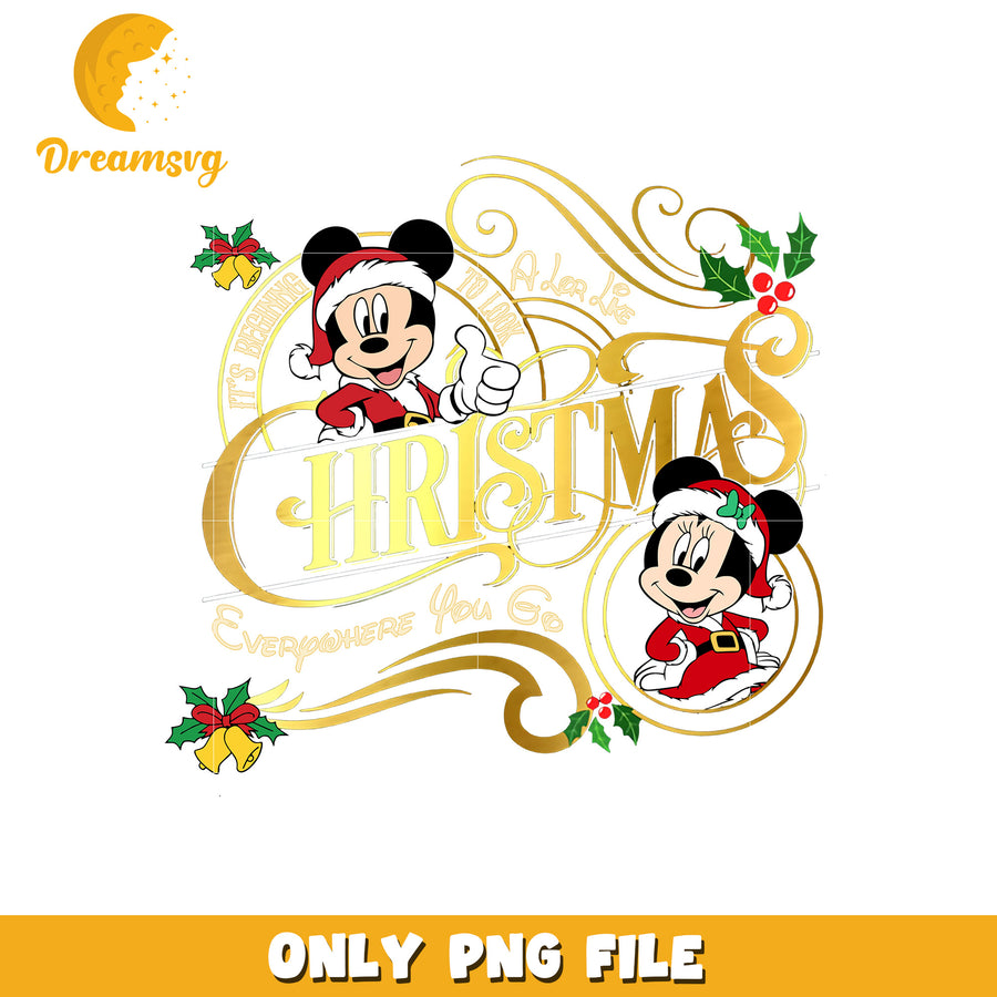 Christmas mickey and minnie png, disney christmas art png, disney festive mood png
