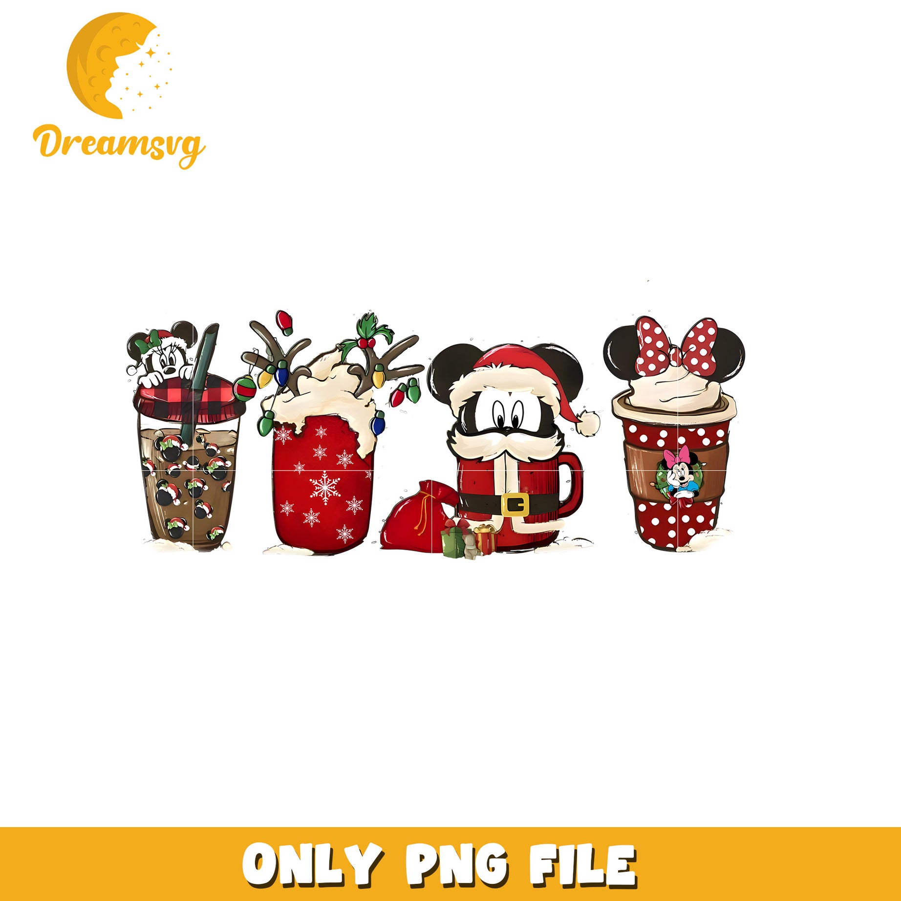 Christmas milkshake png, disney christmas art png, disney festive mood png