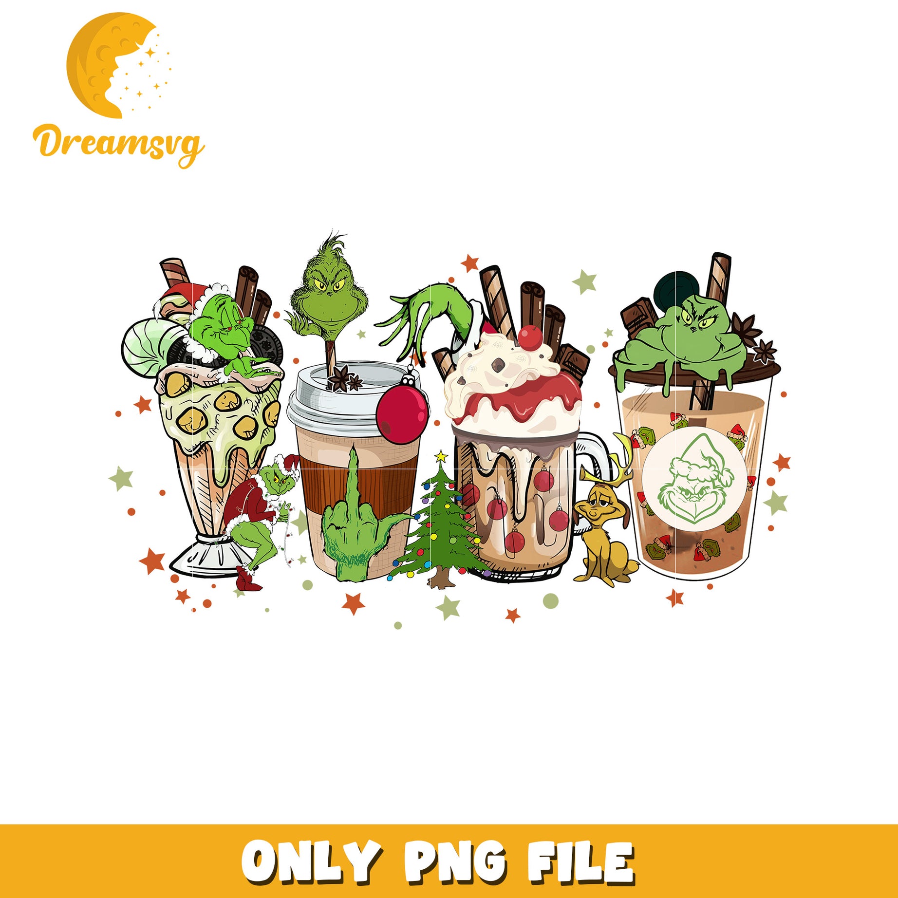 Christmas milkshake png, funny grinch png, christmas cartoon png