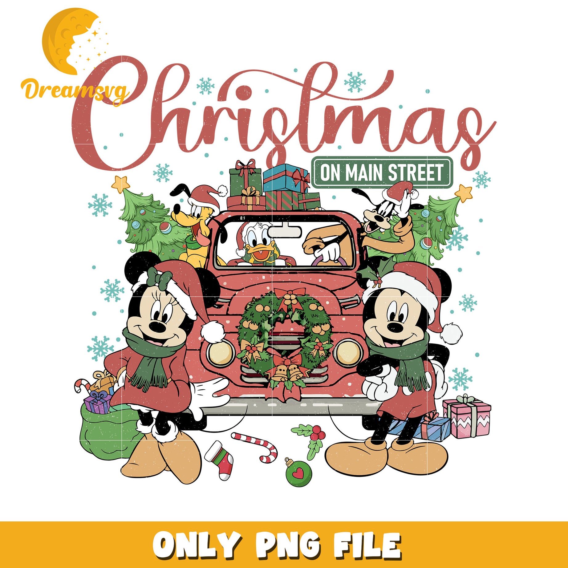 Christmas on main street png, disney christmas art png, disney festive mood png