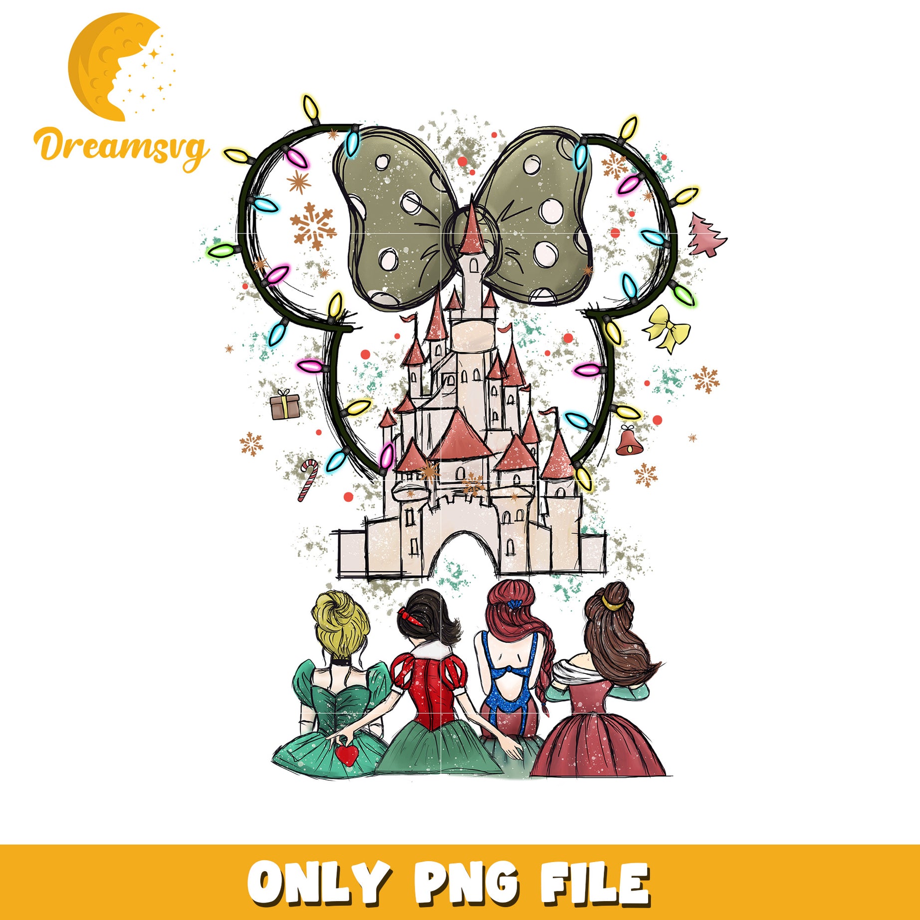 Christmas princess  handrawn png, disney christmas art png, disney festive mood png