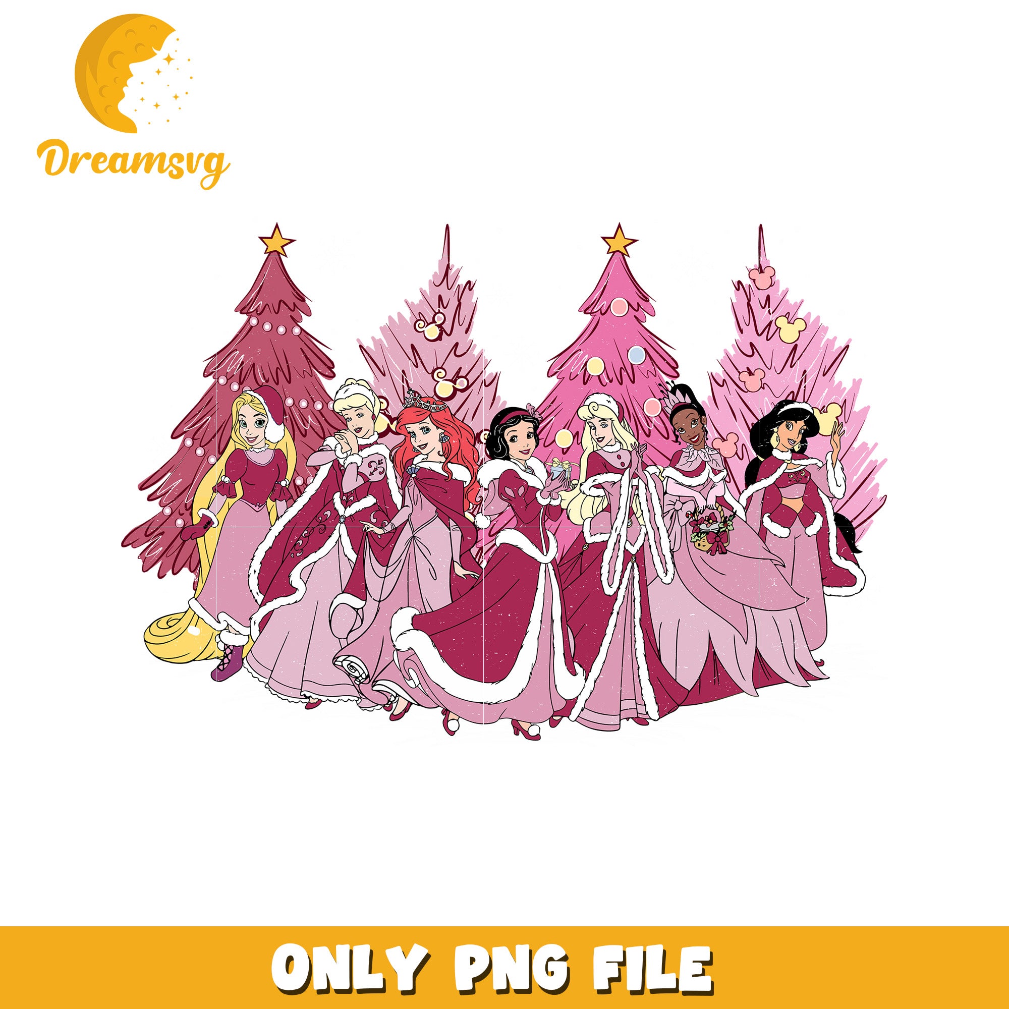 Christmas princess pink png, disney christmas art png, disney festive mood png