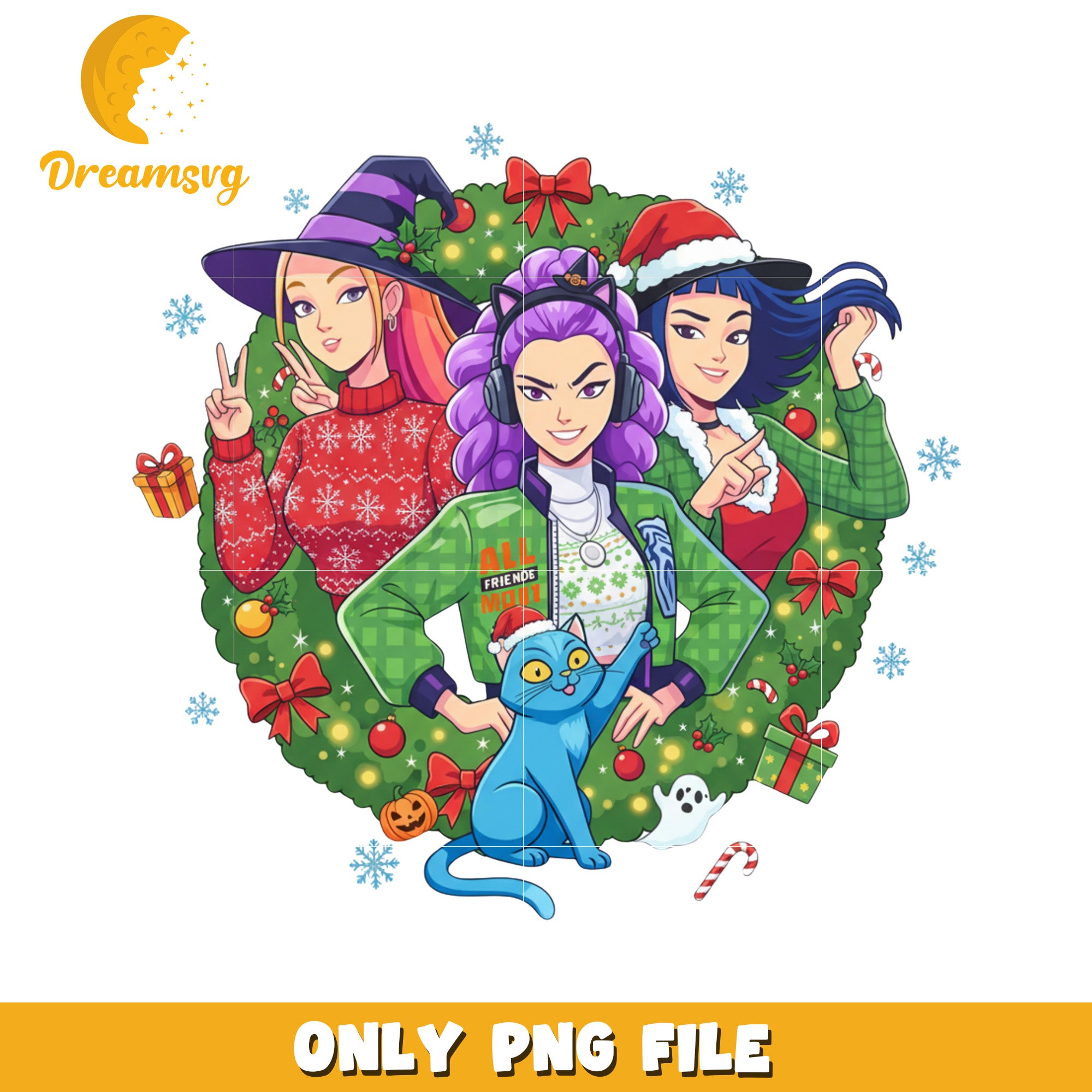 Christmas wreath huntrix png, christmas songs png, demon hunters png