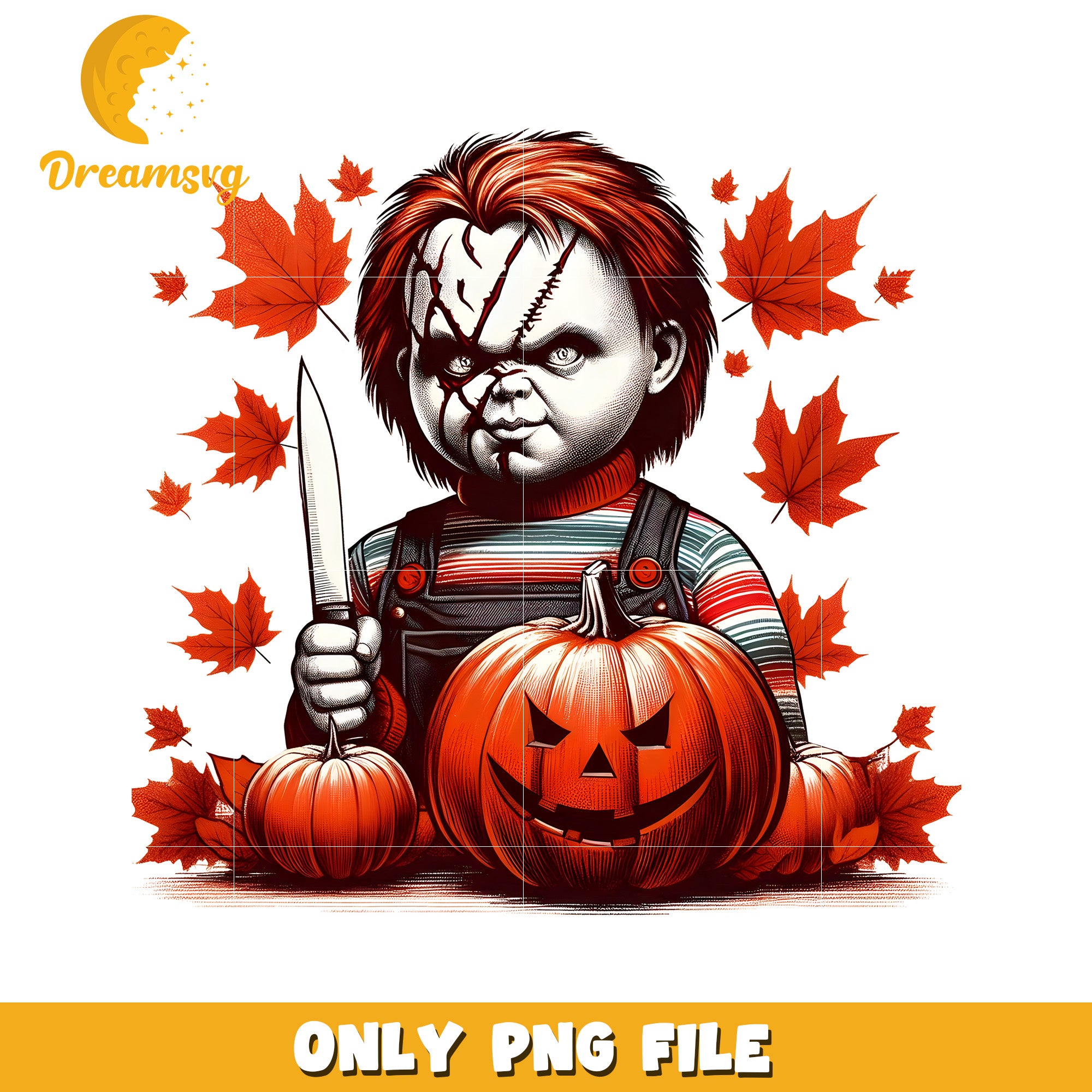 Chucky design png, horror autumn png, horror movie character png
