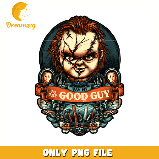 Chucky say hi to the good guy png, halloween candy png, spooky halloween png