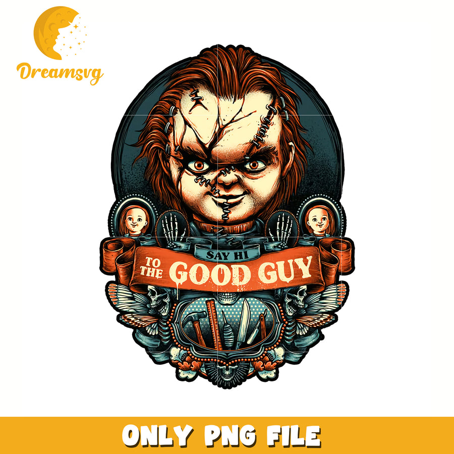 Chucky say hi to the good guy png, halloween candy png, spooky halloween png