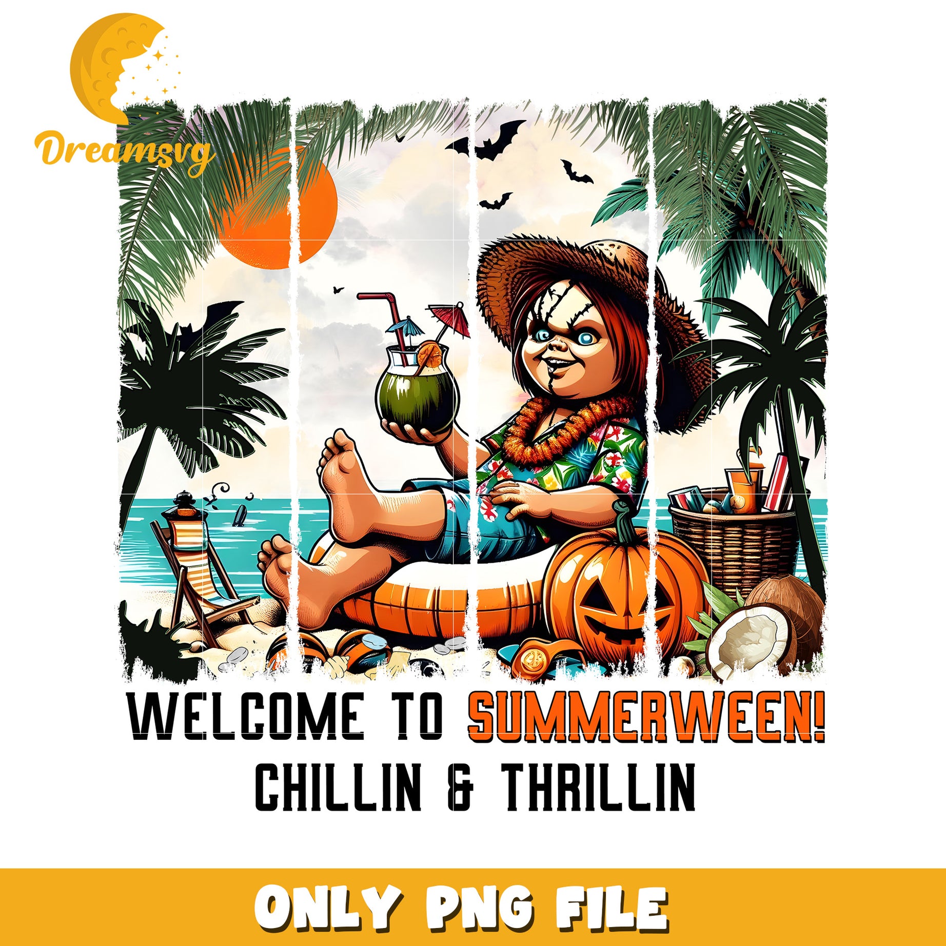 Chucky summer vacation png, summer time  png, horror movie png
