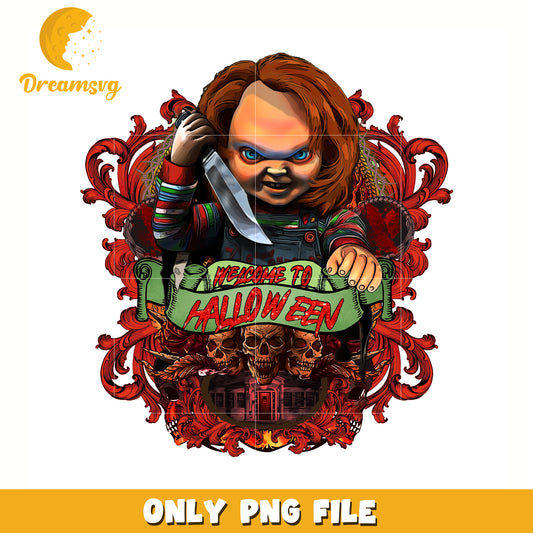 Chucky welcome to halloween png, halloween candy png, spooky halloween png