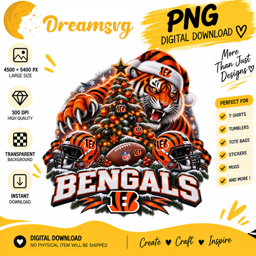 Cincinnati Bengals Christmas PNG, Badge Portrait Clipart