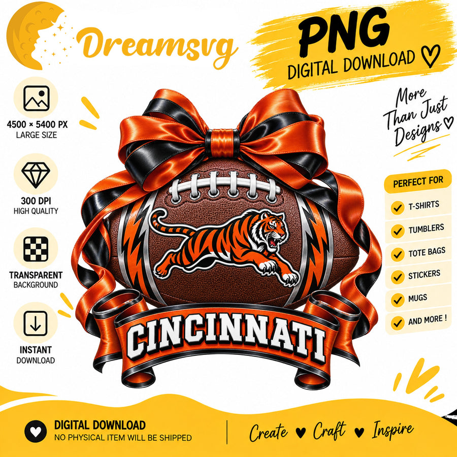 Cincinnati Bengals Coquette Bow Football Sublimation PNG