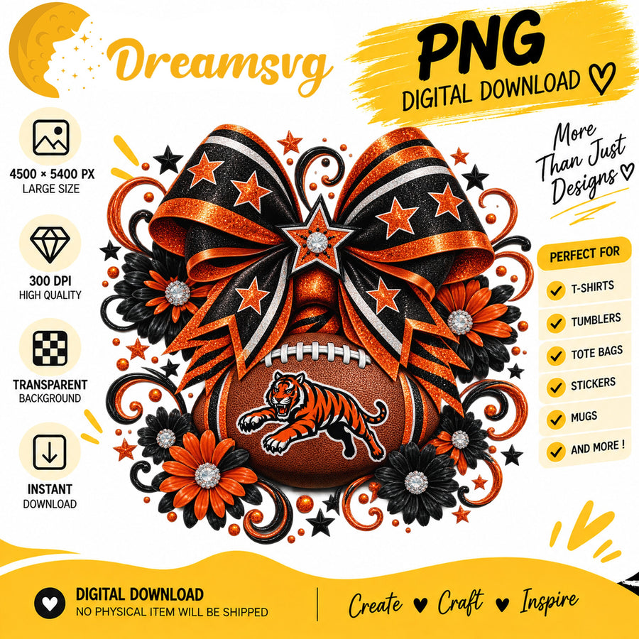 Cincinnati Bengals Coquette Bow Football Sublimation v2 PNG