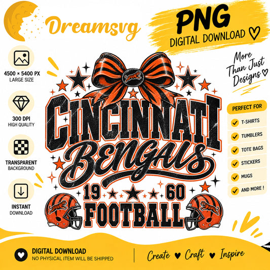 Cincinnati Bengals Coquette Bow NFL Football 1960 PNG