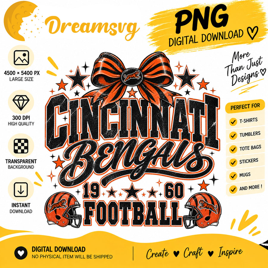 Cincinnati Bengals Coquette Bow NFL Football 1960 PNG