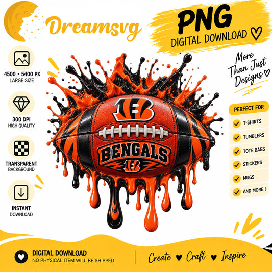 Cincinnati Bengals Dripping Paint Splash Football PNG