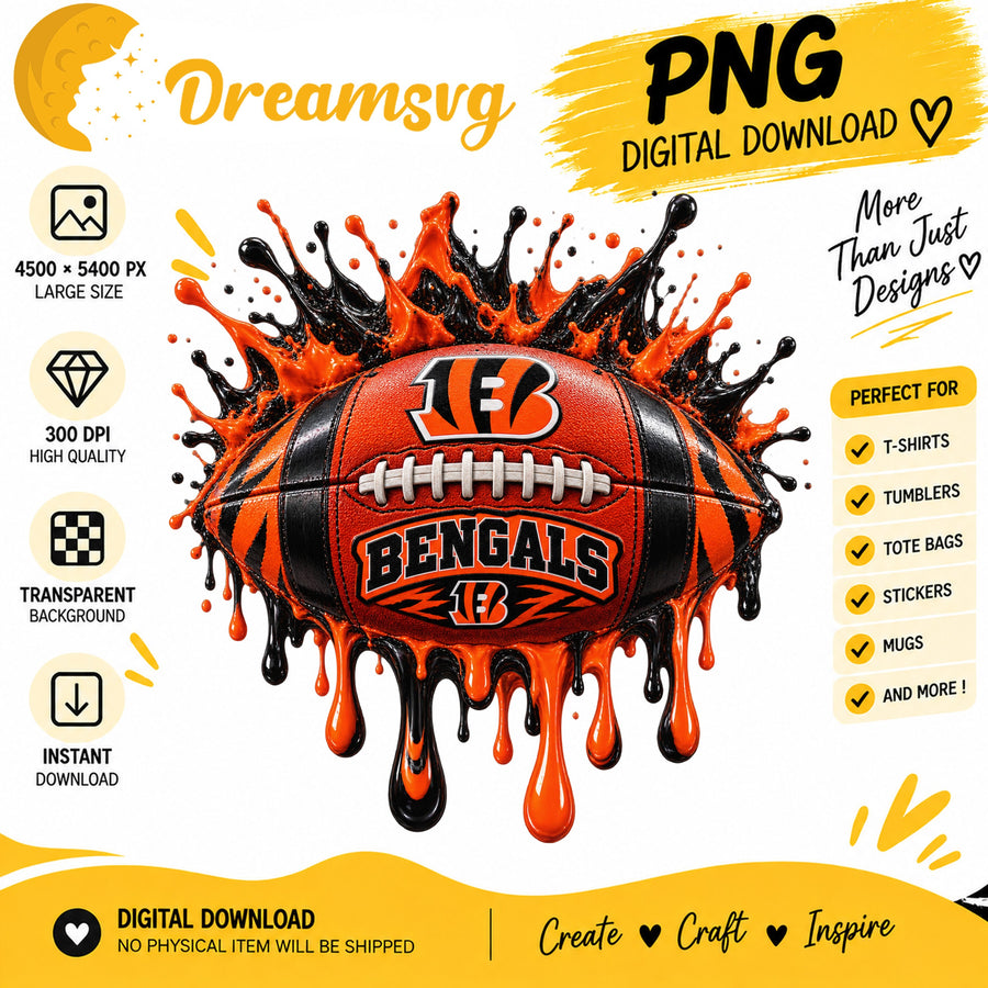 Cincinnati Bengals Dripping Paint Splash Football PNG