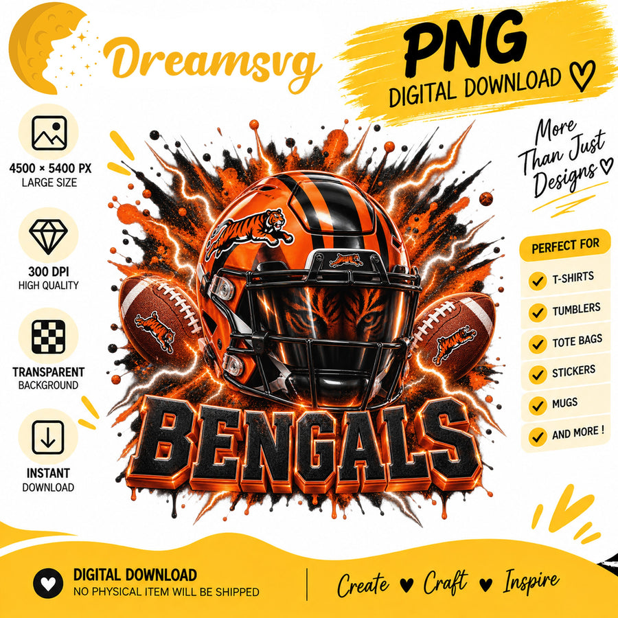 Cincinnati Bengals Football Helmet Splash Sublimation PNG