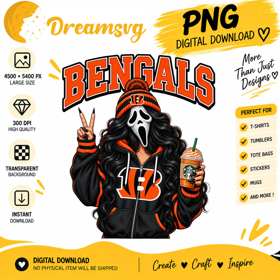 Cincinnati Bengals Ghost Face Halloween Football Fan PNG