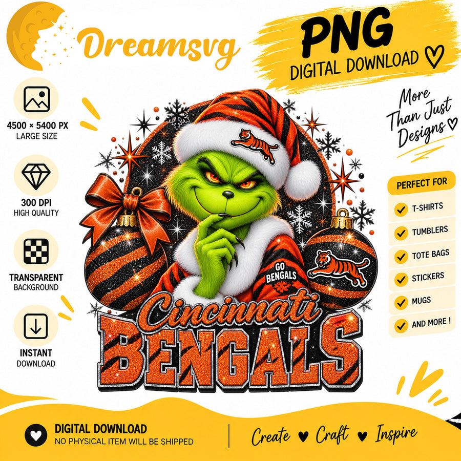 Cincinnati Bengals Grinch Santa Christmas Football PNG