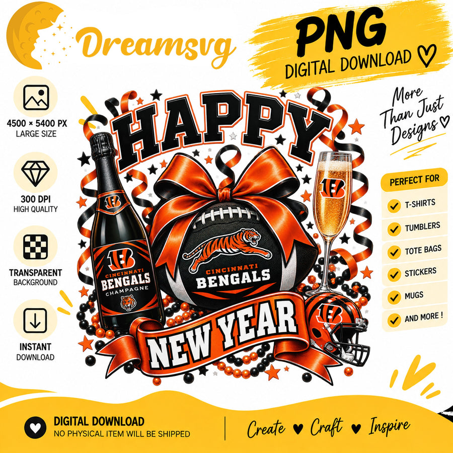 Cincinnati Bengals Happy New Year PNG, Craft File Design v7